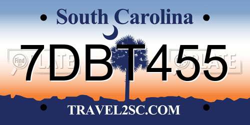 7DBT455 South Carolina License Plate