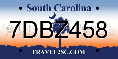 7DBZ458 South Carolina License Plate