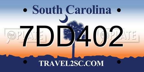 7DD402 South Carolina License Plate