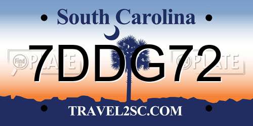 7DDG72 South Carolina License Plate