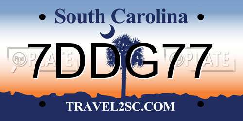 7DDG77 South Carolina License Plate