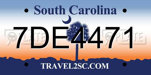 7DE4471 South Carolina License Plate