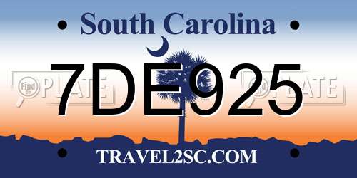 7DE925 South Carolina License Plate