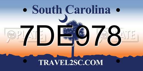 7DE978 South Carolina License Plate