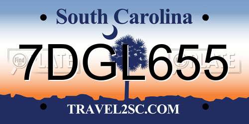 7DGL655 South Carolina License Plate