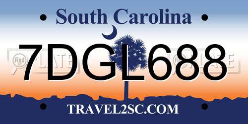 7DGL688 South Carolina License Plate
