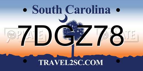 7DGZ78 South Carolina License Plate