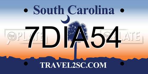 7DIA54 South Carolina License Plate