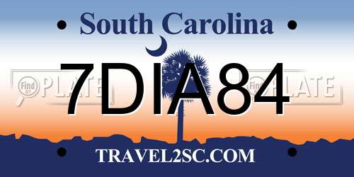7DIA84 South Carolina License Plate