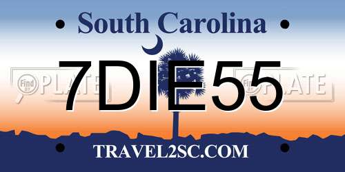 7DIE55 South Carolina License Plate