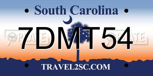 7DMT54 South Carolina License Plate