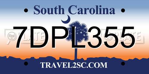 7DPL355 South Carolina License Plate