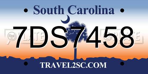 7DS7458 South Carolina License Plate
