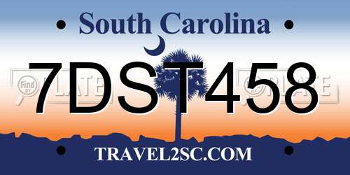 7DST458 South Carolina License Plate
