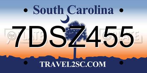 7DSZ455 South Carolina License Plate