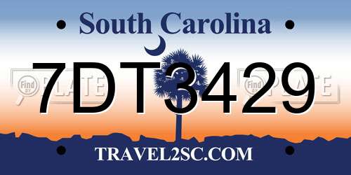 7DT3429 South Carolina License Plate