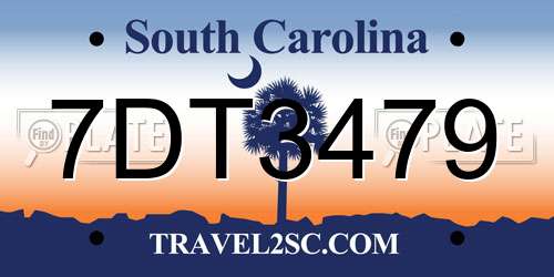 7DT3479 South Carolina License Plate