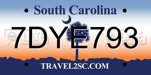7DYE793 South Carolina License Plate