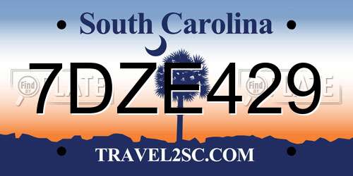 7DZE429 South Carolina License Plate