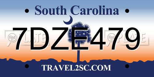 7DZE479 South Carolina License Plate