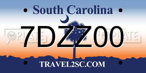 7DZZ00 South Carolina License Plate