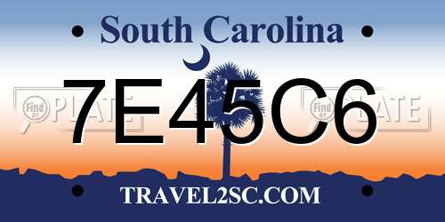 7E45C6 South Carolina License Plate