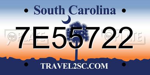 7E55722 South Carolina License Plate