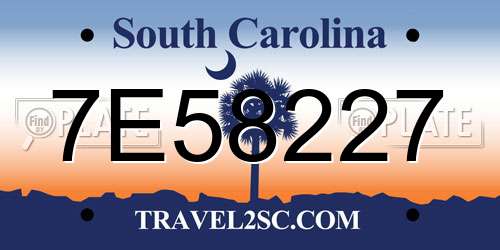 7E58227 South Carolina License Plate