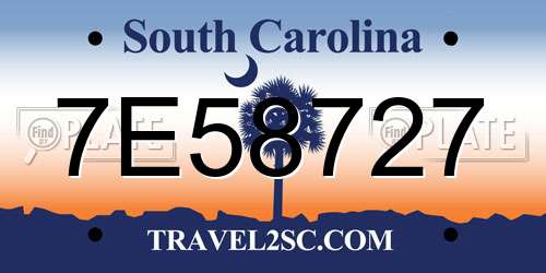 7E58727 South Carolina License Plate