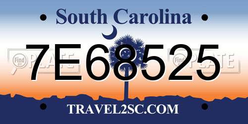7E68525 South Carolina License Plate