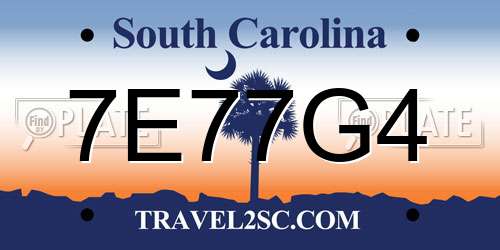 7E77G4 South Carolina License Plate