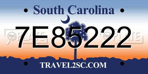 7E85222 South Carolina License Plate