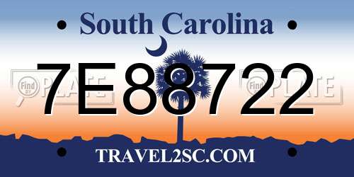 7E88722 South Carolina License Plate