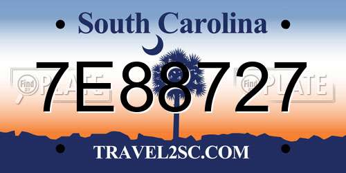 7E88727 South Carolina License Plate