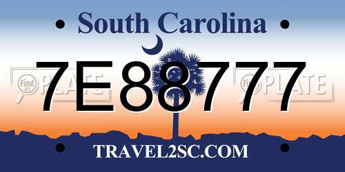 7E88777 South Carolina License Plate