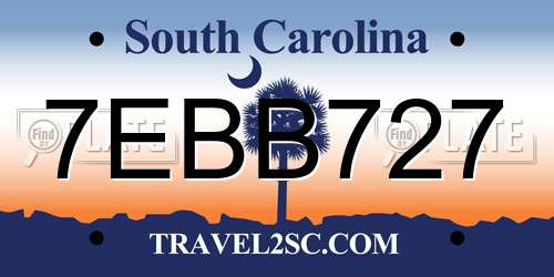 7EBB727 South Carolina License Plate