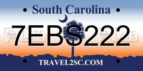 7EBS222 South Carolina License Plate