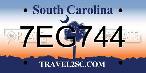 7EG744 South Carolina License Plate