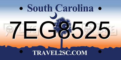 7EG8525 South Carolina License Plate