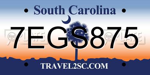 7EGS875 South Carolina License Plate