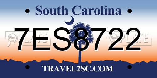 7ES8722 South Carolina License Plate