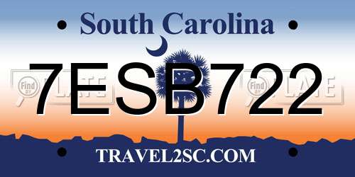 7ESB722 South Carolina License Plate