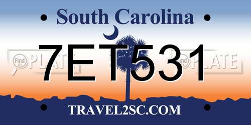 7ET531 South Carolina License Plate