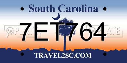 7ET764 South Carolina License Plate