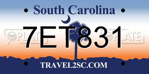 7ET831 South Carolina License Plate