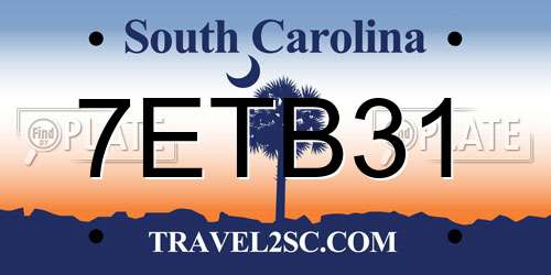 7ETB31 South Carolina License Plate