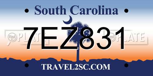 7EZ831 South Carolina License Plate