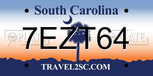 7EZT64 South Carolina License Plate