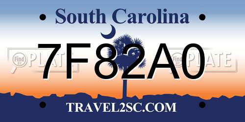 7F82A0 South Carolina License Plate