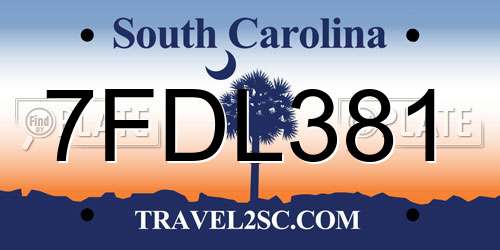 7FDL381 South Carolina License Plate